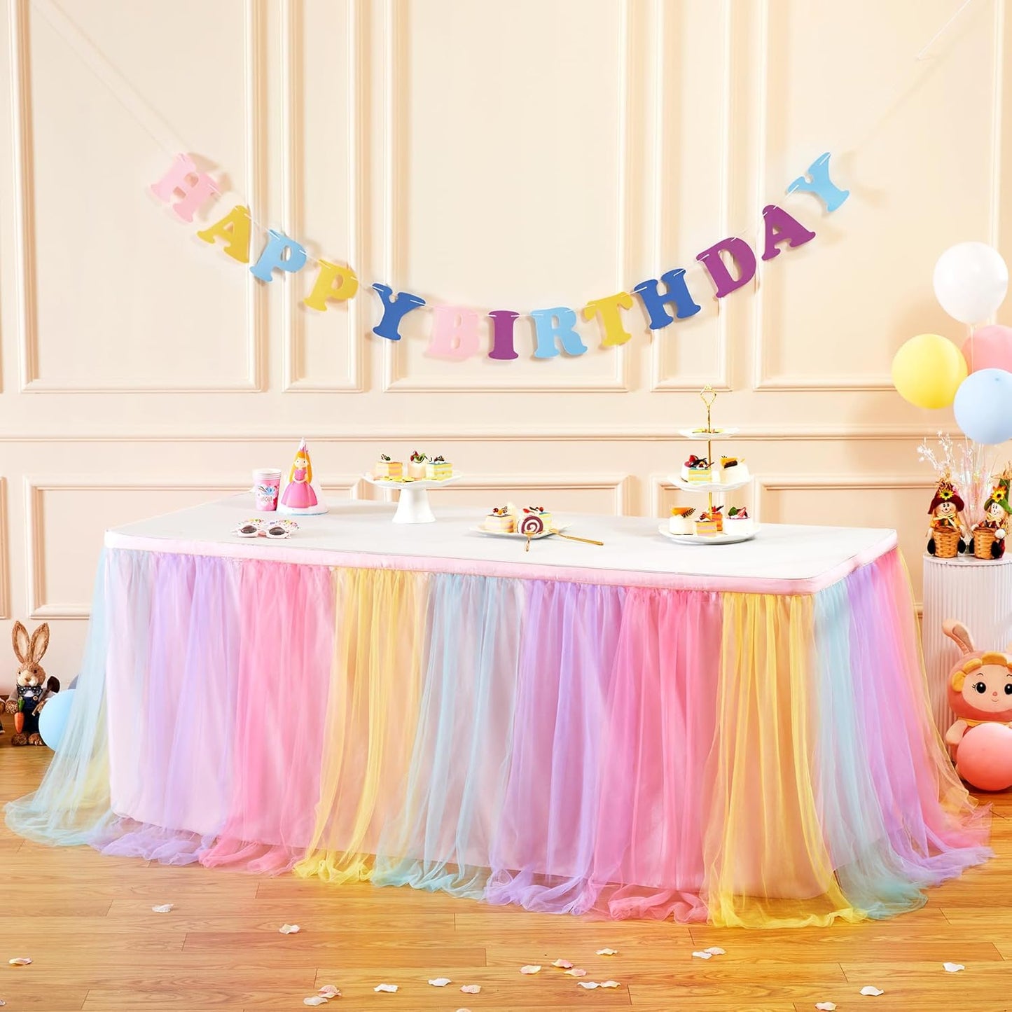 Suppromo 6ft Pink Tulle Table Skirt Baby Shower Tablecloth for Rectangle Tables or Round Tables Pink Ruffle Tutu Table Skirts Desk Skirt for Princess Girls Birthday Party Cake Dessert Decorations
