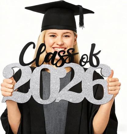 Class of 2026 Wooden Sign Graduation Party Decorations 2026 White Graduation Photo Booth Prop Senior2026 Sign for High School College Party