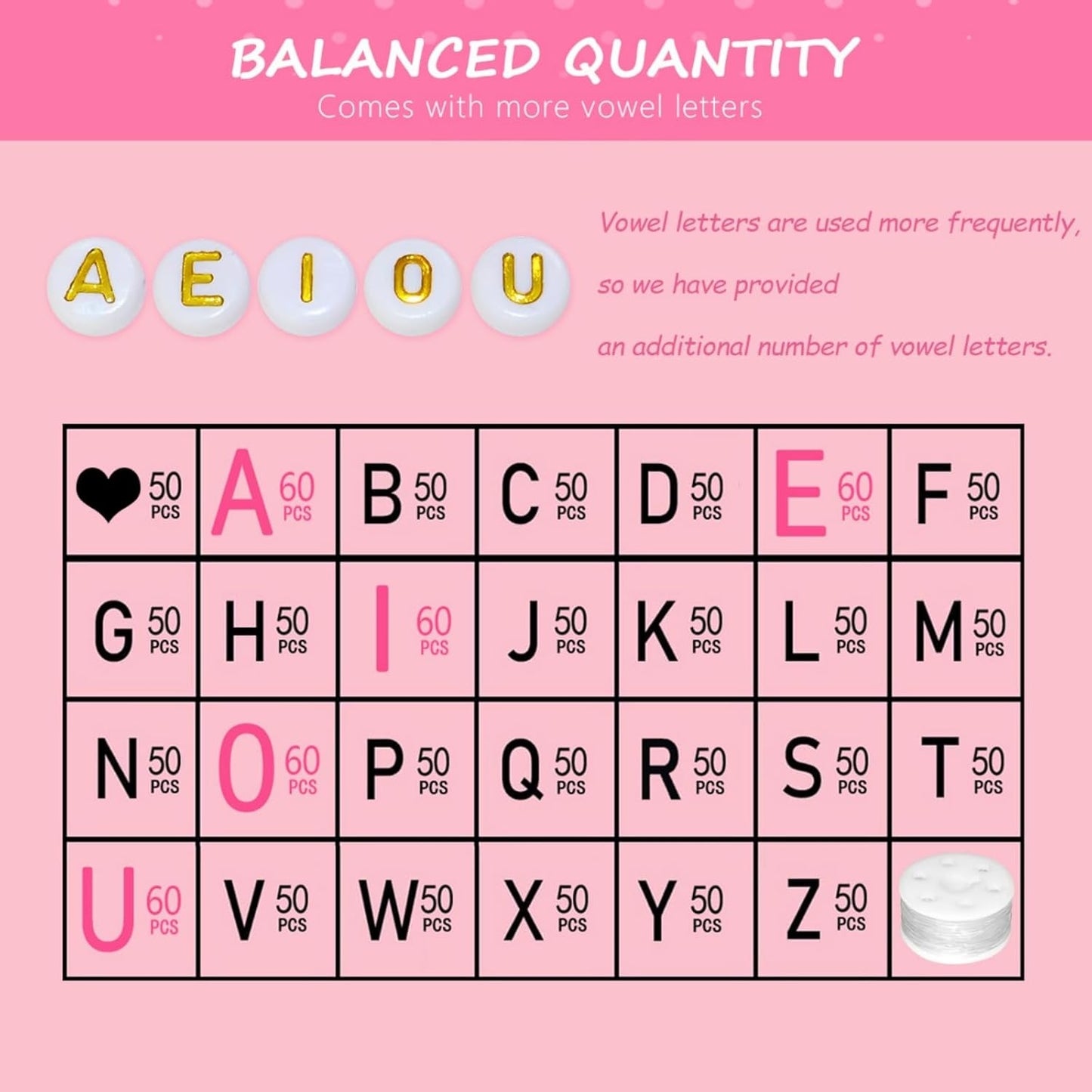 Amaney 1400pcs Glow Letter Beads, Heart Beads Whit Elastic Beading Cord,4x7mm Round Acrylic Alphabet Beads for Friend Bracelet Jewelry Making