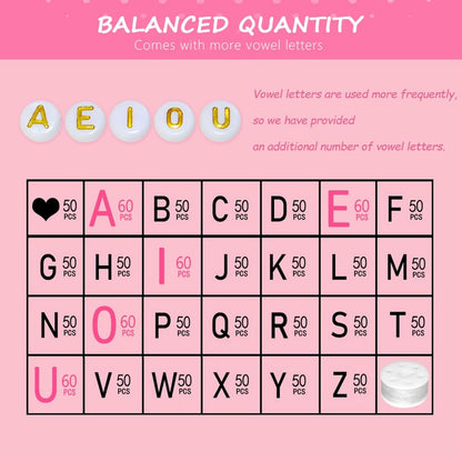 Amaney 1400pcs Glow Letter Beads, Heart Beads Whit Elastic Beading Cord,4x7mm Round Acrylic Alphabet Beads for Friend Bracelet Jewelry Making