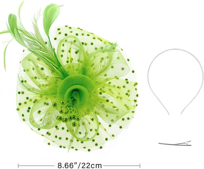 DRESHOW Fascinators Hat Flower Mesh Ribbons Feathers on a Headband and a Clip Tea Party Headwear for Girls and Women - Colors B