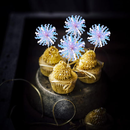 Ephlyn 30Pcs Foil Firework Cupcake Toppers Sparkle Tinsel Cupcake Picks Drink Stirrers Cocktail Food Fruit Toothpicks for Baby Shower Graduation Party Supplies White
