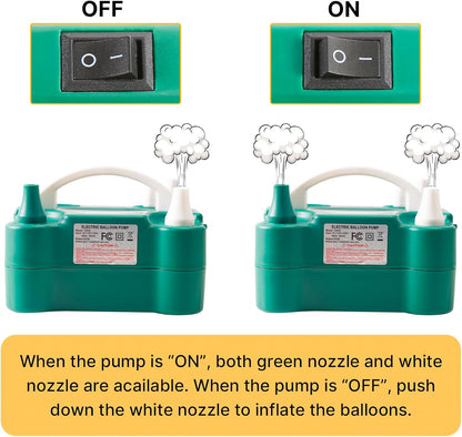 PartyWoo 110V 600W Electric Balloon Pump, Portable Balloon Inflator, Dual Nozzle Air Pump for Balloon Garland