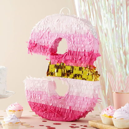Number 5 Pinata, Pink and Gold Foil for Girls 5th Birthday Party Decorations (Small, 16.5 x 11.6 x 3 In)