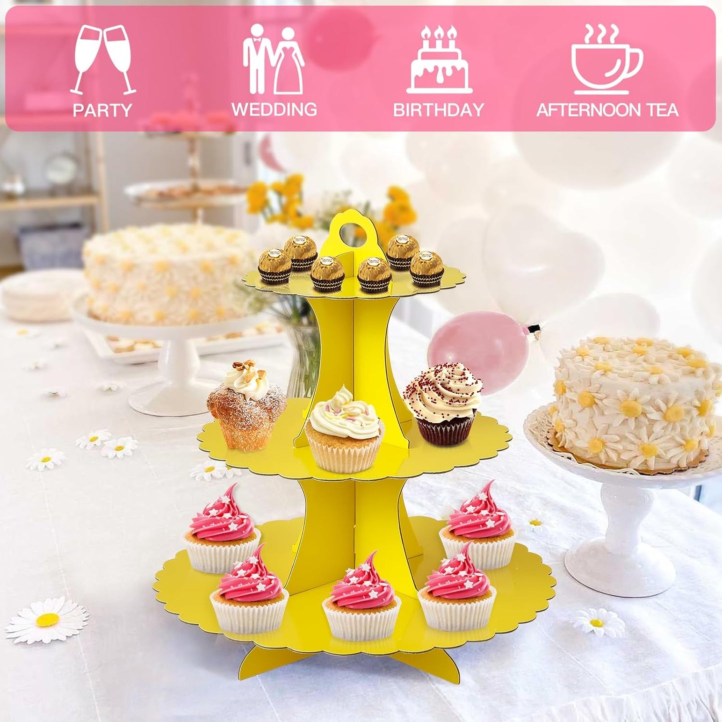 Soleebee 3-Tier Cupcake Stand, Cardboard Cupcake Tower, Dessert Cup Cake Stand Tower for Birthday Wedding Party Decoration, Cupcake Tier Stand 1 Set (Black)