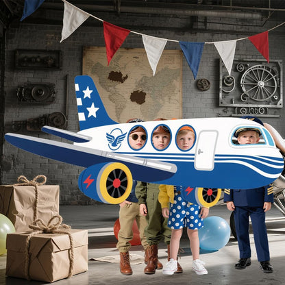WADORN Airplane Shaped Photo Prop Selfie Frame Party Banner, 6.7x2.9 Ft Large Aircraft Themed Photo Backdrop Plane Themed Background Banner Hanging Supplies for Aviation Airplane Party Supplies