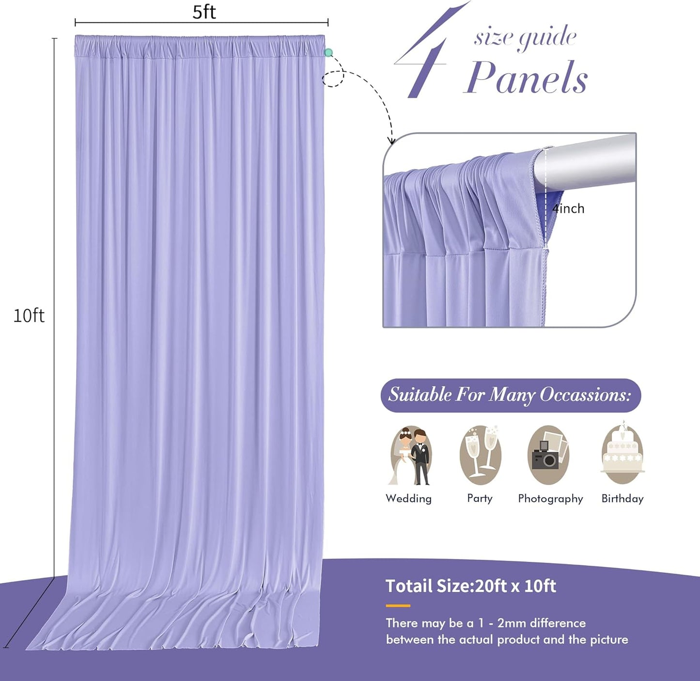 10 ft x 10 ft Wrinkle Free White Backdrop Curtains for Wedding Parties, Polyester Photography Backdrop Drapes for Birthday Parties Stage Backdrop Stand, 2 Panels 5x10FT Background Curtains