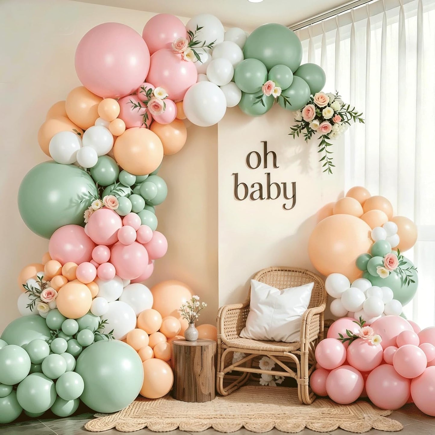 Pink Gold White Balloon Arch Kit - 144 PCs Pastel Light Pink and Beige Sand White Gold Chrome Balloons for Mothers Day Girls Women Birthday Bridal Shower Engagement Wedding Party Decorations