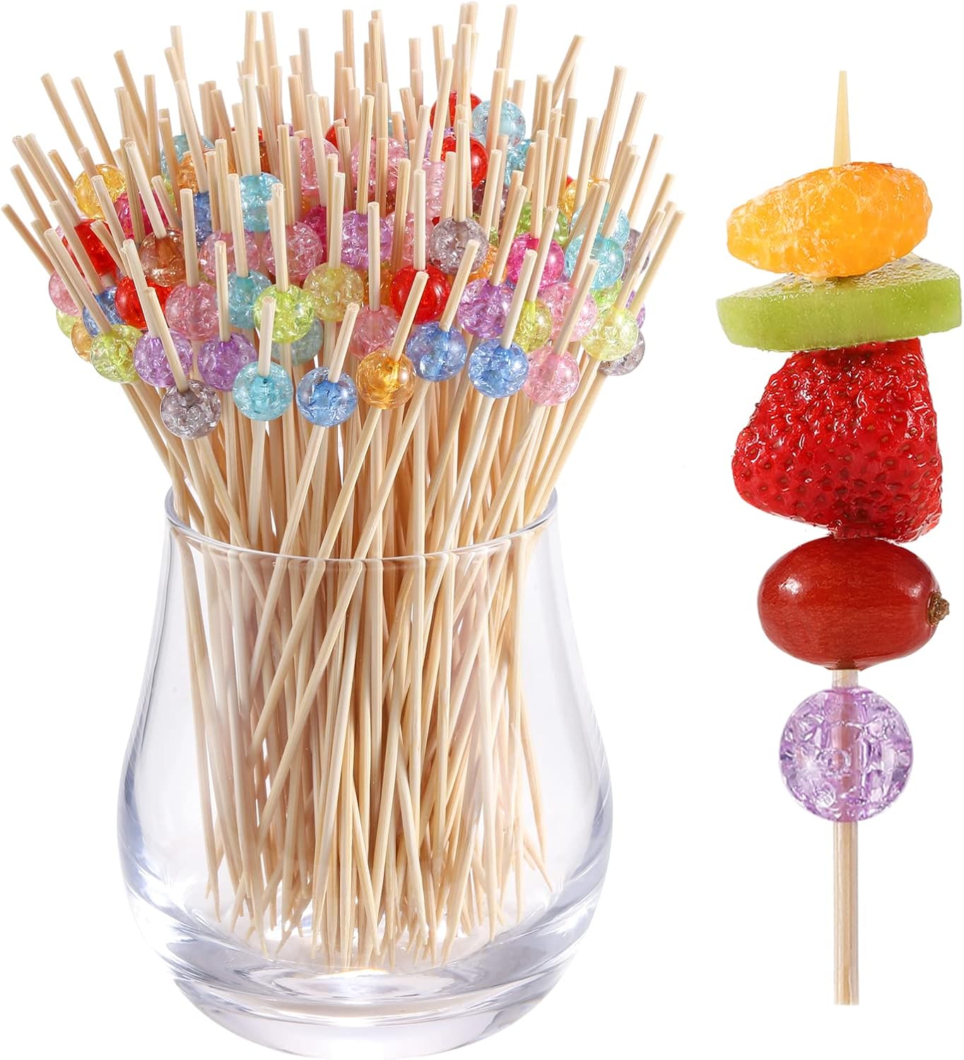 200 Pcs Cocktail Picks, 4.7 Inch Toothpicks for Appetizers, Bamboo Cocktail Sticks Skewers for Drinks, Desserts, Charcuterie, Wedding Party Fancy Toothpicks, Gold Pearl Mini Food Picks Decorative