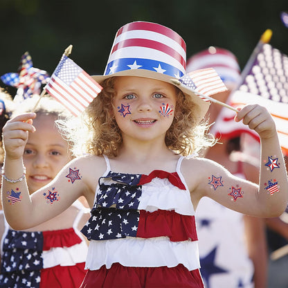 JUNEBRUSHS 4th of July Temporary Tattoos, 180 Pcs Patriotic Stars Tattoos Red White and Blue Party Decorations USA Independence Day Supply 12 Styles Safety Face Make up for Fourth of July Memorial Day