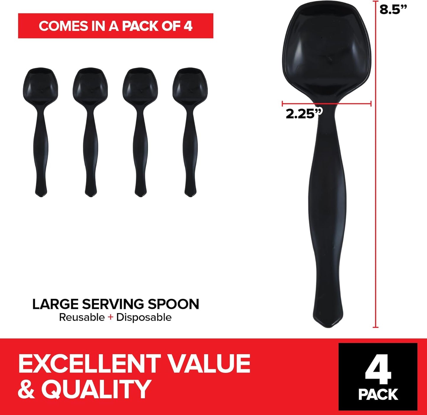 24 Count Disposable Black Plastic Serving Spoons for Catering, Weddings, Holidays and More - Large Plastic Buffet Spoons for Parties, Stock Your Home