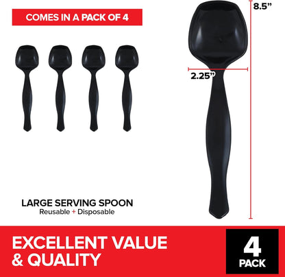 24 Count Disposable Black Plastic Serving Spoons for Catering, Weddings, Holidays and More - Large Plastic Buffet Spoons for Parties, Stock Your Home