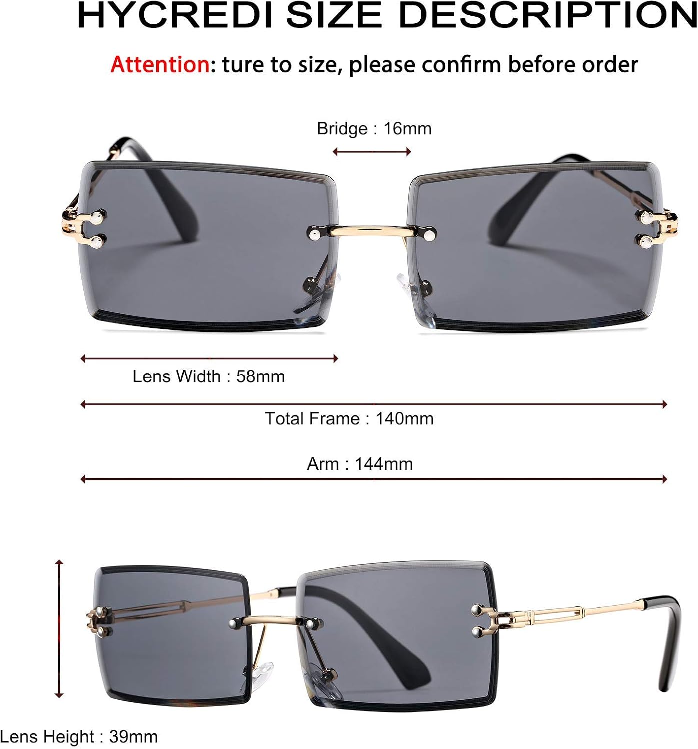 Rectangle Sunglasses for Men/Women Small Rimless Square Shade Eyewear