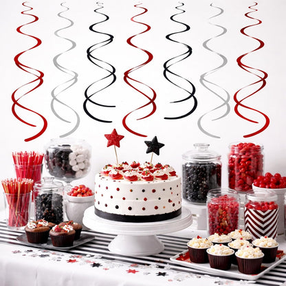 Easy Hang Spiral Ceiling Decorations - 12 Pack with Hooks, 74cm PVC Swirls for Instant Birthday, Wedding & Party Decor, Tool-Free Setup