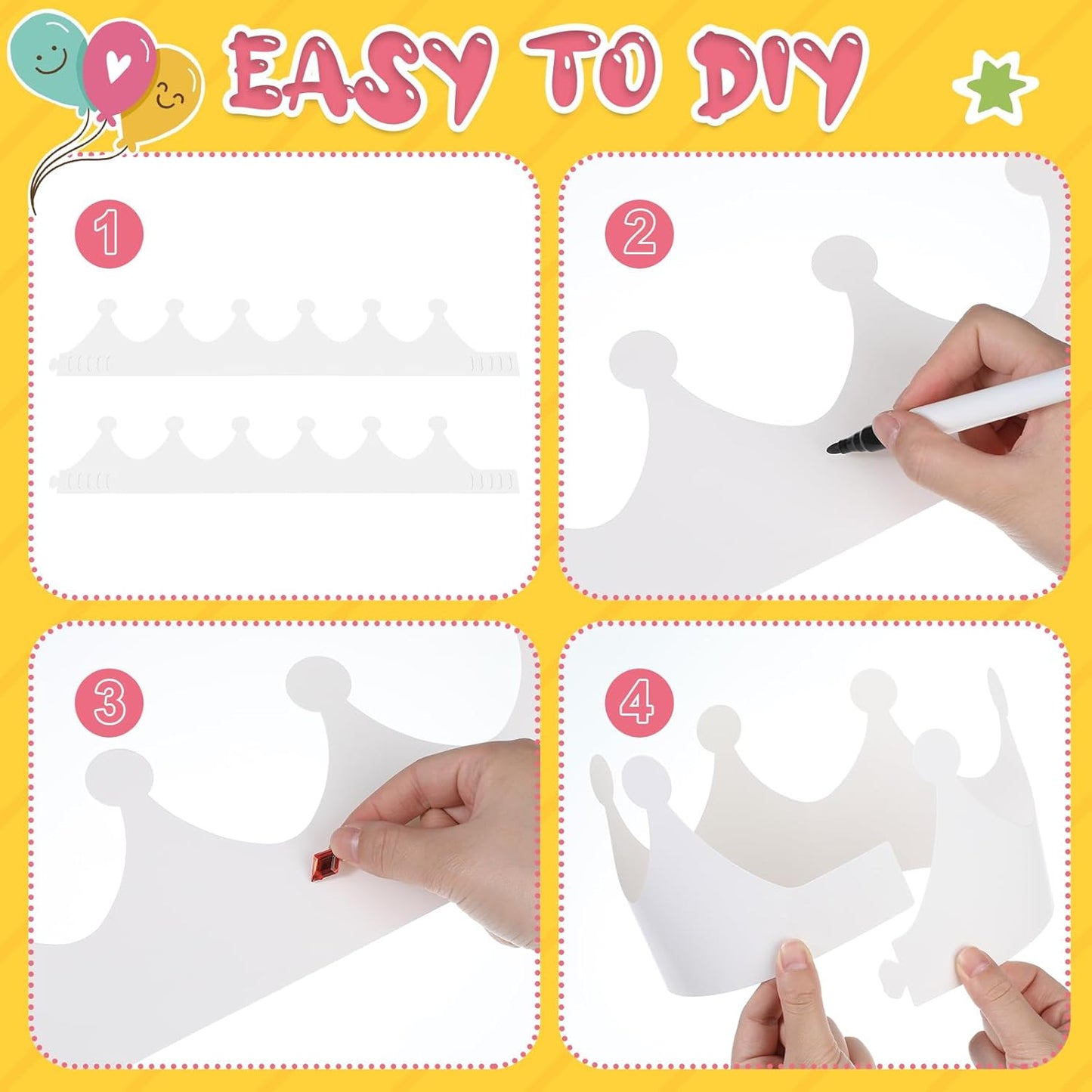 Jetec 50 Pcs White Paper Crowns Kids DIY Birthday Crowns for Classroom Birthday Party Hats Decorations Baby Shower Supplies (Traditional)
