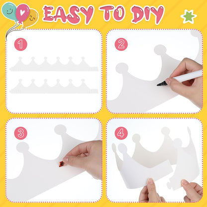 Jetec 50 Pcs White Paper Crowns Kids DIY Birthday Crowns for Classroom Birthday Party Hats Decorations Baby Shower Supplies (Traditional)