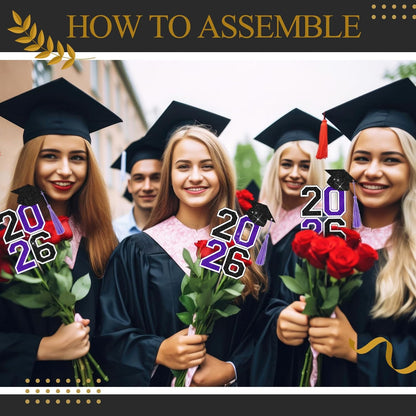 10 Pcs Graduation Table Centerpieces Sticks with Tassels, class of 2026 Grad Cap Picks Table Decoration Cupcake Toppers for Party Centerpiece Decoration Supplies(Blue and Gold)