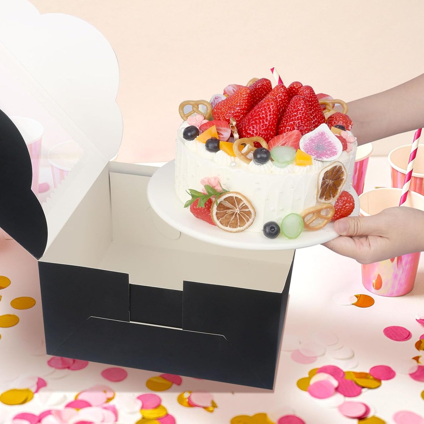 20Pcs 8 Inch Cake Boxes with Window, 8x8x5 Inches Brown Bakery Boxes, Cake Carrier Container for Pastries, Pie, Cookies, Chocolates, Cupcakes, Birthday Party, Wedding