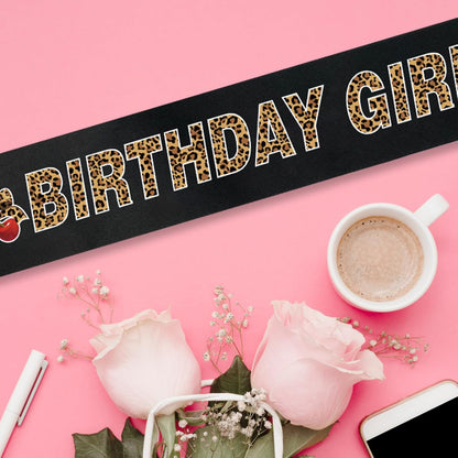 Cheetah Cherry Birthday Girl Sash , Cheetah Leopard & Cherry Print Sash for Women, Sweet 16 18 21 30 40 50 or Any Other Bday Party Party Decorations