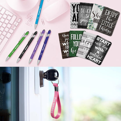 PerKoop 48 Pcs Inspirational Gifts Bulk Motivational Notepads Ballpoint Pens Keychains Set Modern Farmhouse Journal Notebooks Christian Gifts for Teachers School Office Party Favor Supplies