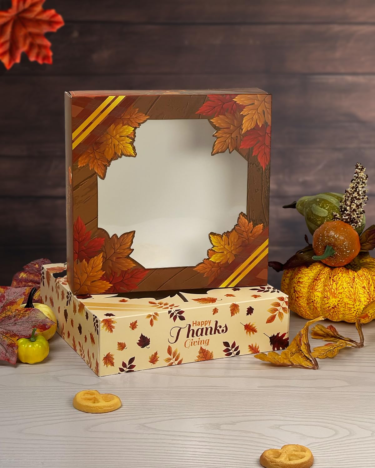 qiqee 8x8x2.5 Inch White Pastry Box With Window Donut Pie Boxes 12pcs Bakery Box (Auto-pop Up)