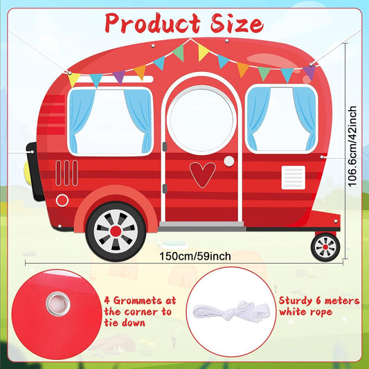 Camper Shaped Photo Prop Selfie Frame Party Decorations Large Camping Photo Background Camper Banner Backdrop Sign Vintage Trailers Photo Booth Props Woodland Birthday Forest Classroom Party Supplies
