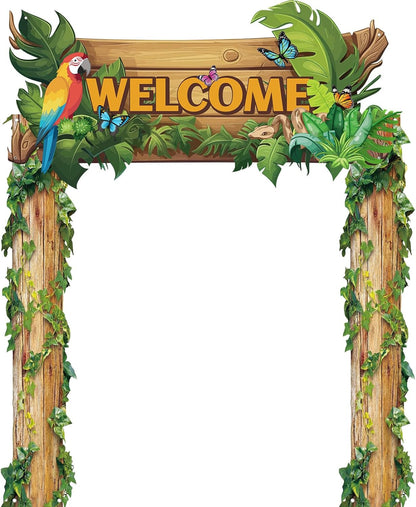 Peryiter 3 Pcs Camping Themed Party Decorations Banner Welcome Porch Sign with 1 Double Sided Tape for Summer Camp Birthday Hawaii Baby Shower Themed Party Activity Decor door (Forest Style)