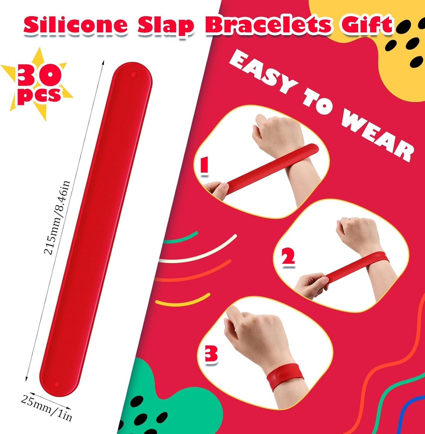 Vinsot 30 Pcs Silicone Slap Bracelets Gift for Kids DIY Slap Bands Party Favor Soft Blank Snap Wristbands Bulk for School Craft Project Painting Classroom Prizes Birthday Wedding