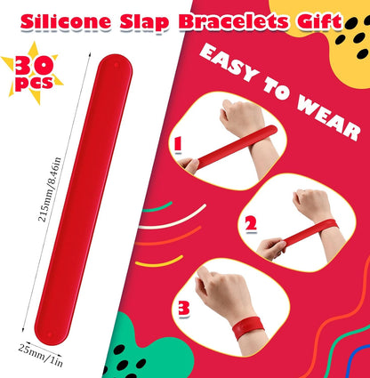 Vinsot 30 Pcs Silicone Slap Bracelets Gift for Kids DIY Slap Bands Party Favor Soft Blank Snap Wristbands Bulk for School Craft Project Painting Classroom Prizes Birthday Wedding