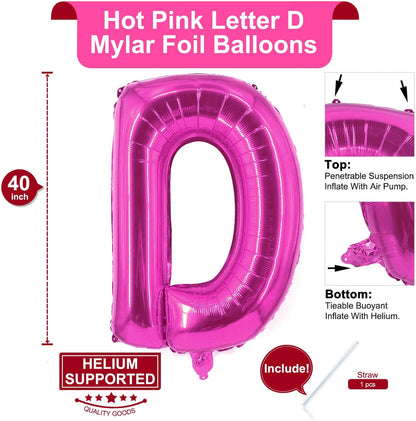 Lovoir 40 Inch Large Hot Pink Letter A Balloons Big Size Jumbo Mylar Foil Helium Balloon for Birthday Party Celebration Decorations Alphabet Hot Pink A