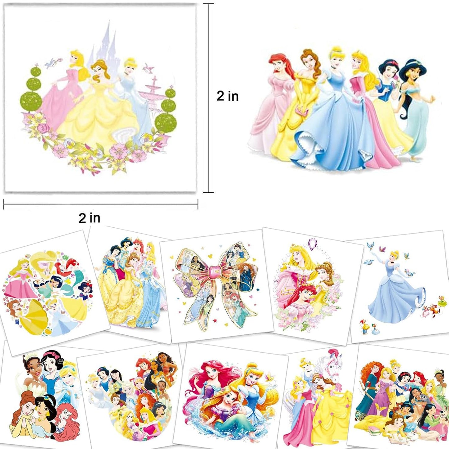 60 Pcs Princess Temporary Tattoos Birthday Themed Party Supplies Decoration Favors Cartoon Cute Sticker for Kids Girls Home Activity Class Prizes Carnival Christmas Rewards (60, princess)