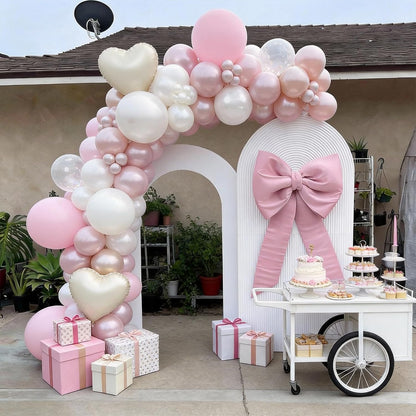 Black White Bow Balloons, 50 Pcs Pearl White Dot Printed Balloons with Black Bow and Cream Heart foil Balloon for Alternative Birthday Party Baby Shower Wedding Bachelorette Party Decorations