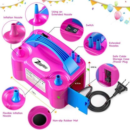 Portable Electric Balloon Pump - 110V 600W Dual Nozzle Balloon Inflator Pump with 113 accessories Decorations for Party