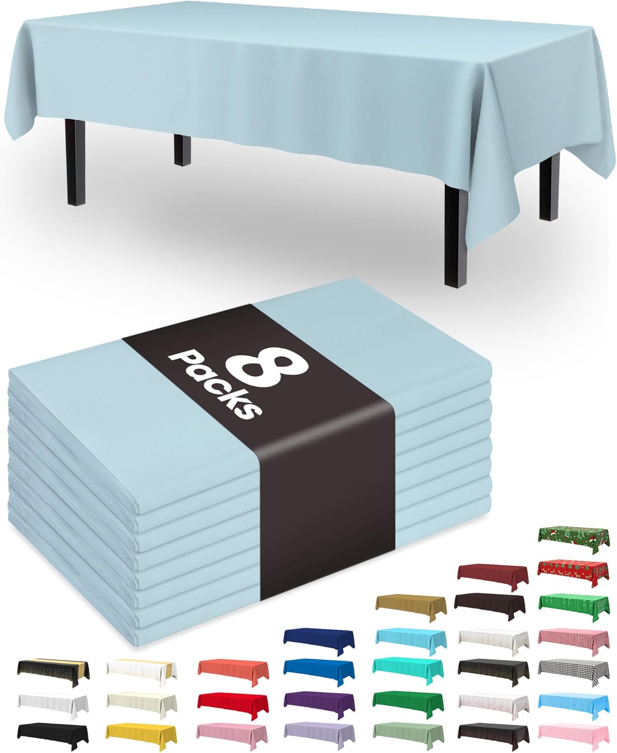 Pureegg Plastic Table Cloth Disposable 8 Pack, 54 x 108 Inch Table Cloths, Party, Picnic, Wedding, Decorative Tablecloths, Rectangle, White Plastic Cover, Leakproof & Sturdy, White