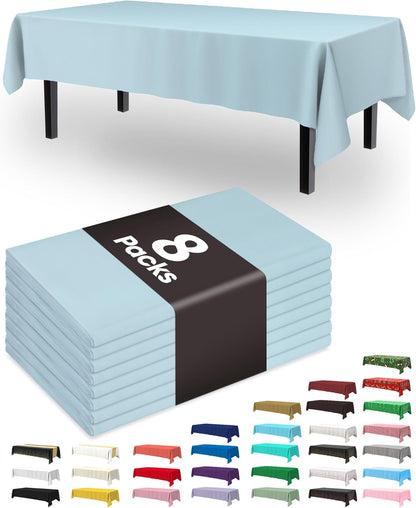 Pureegg Plastic Table Cloth Disposable 8 Pack, 54 x 108 Inch Table Cloths, Party, Picnic, Wedding, Decorative Tablecloths, Rectangle, White Plastic Cover, Leakproof & Sturdy, White