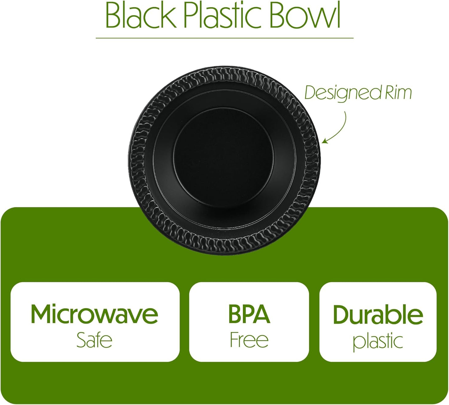 PLASTICPRO 100 PCS Black Plastic Bowls Light Weight 12 oz Plastic Soup Bowls Black Salad Plates Disposable for Party and Wedding