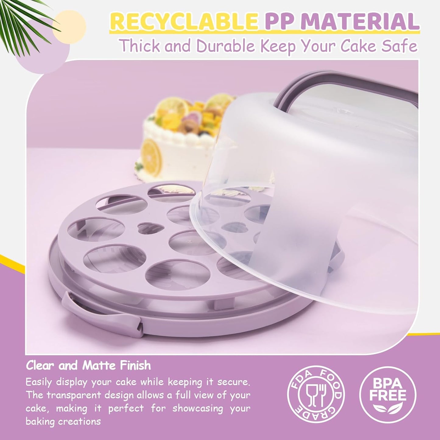 Cake Carrier with Lid and Handle, Ohuhu BPA-Free Cake Containers Cake Holder for 10 inch Cake with 2 Handle Cupcake Carrier - Plastic Cover Two Sided Base for Transport Pie Nut Fruit Mothers Day Gifts