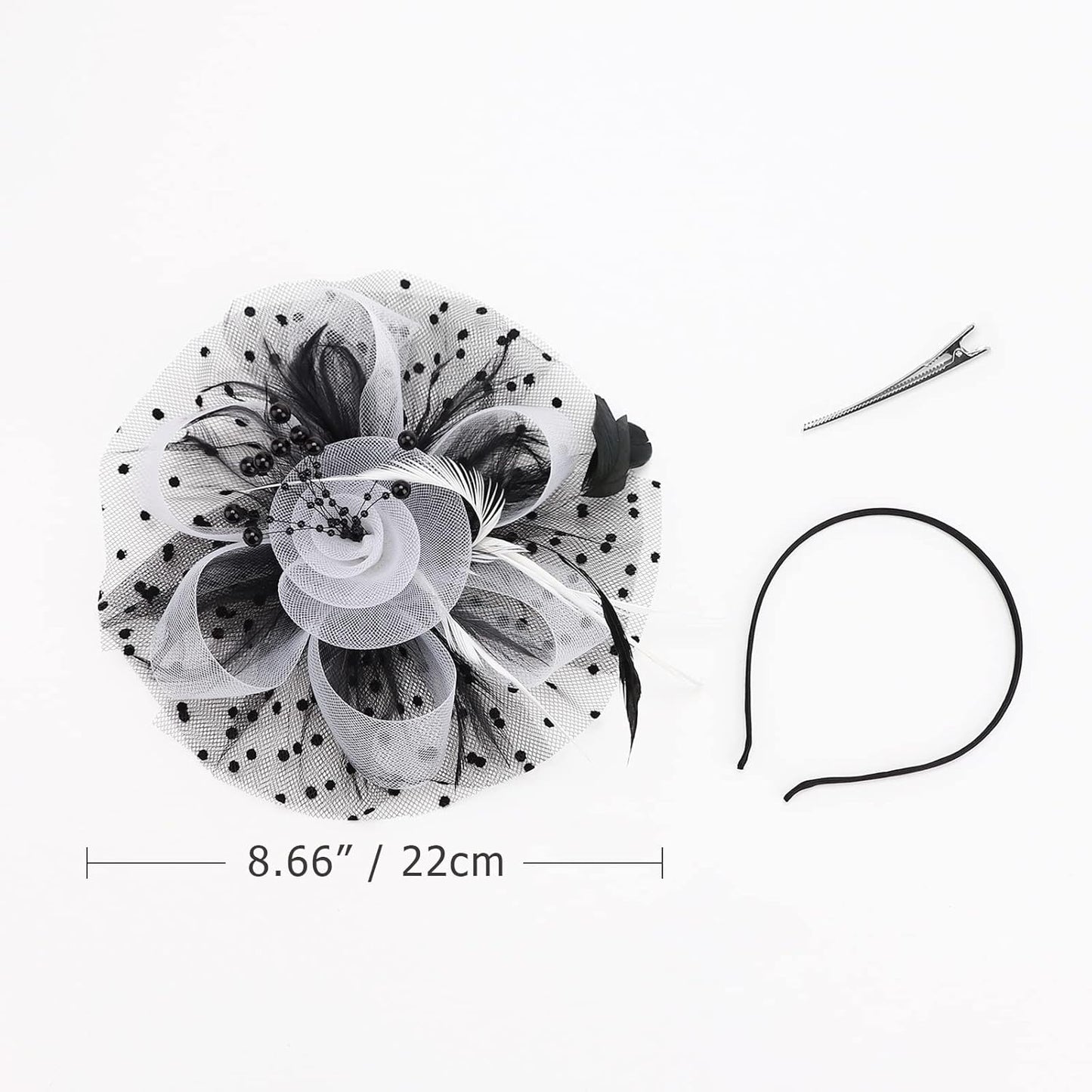 DRESHOW Fascinators Hat Flower Mesh Ribbons Feathers on a Headband and a Clip Tea Party Headwear for Girls and Women - Colors B