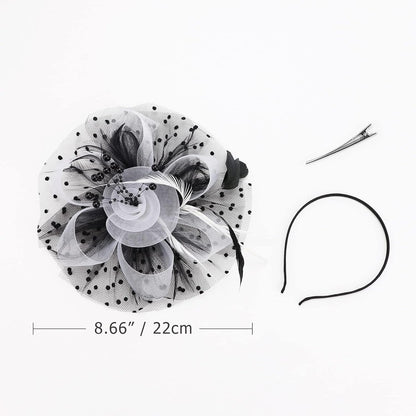 DRESHOW Fascinators Hat Flower Mesh Ribbons Feathers on a Headband and a Clip Tea Party Headwear for Girls and Women - Colors B