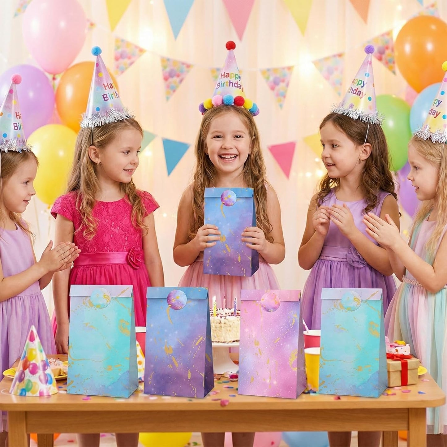 woric 36PCS Party Favor Bags with Stickers, Pink and Purple Goodie Bags for Girls Birthday Mother's Day Small Gift Bag for Kids, Baby Shower, Wedding, Mermaid Party Favor Supplies