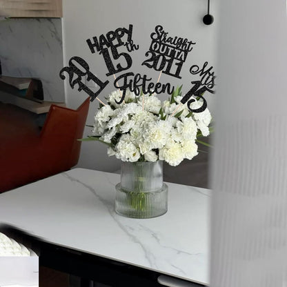 15 PCS 50th Birthday Centerpiece Sticks Fifty Happy 50th Straight Outta 1976 Table Flower Centerpieces Sticks Cheers to 50 Floral Decorations for 50th Birthday Party Centerpieces Supplies Black