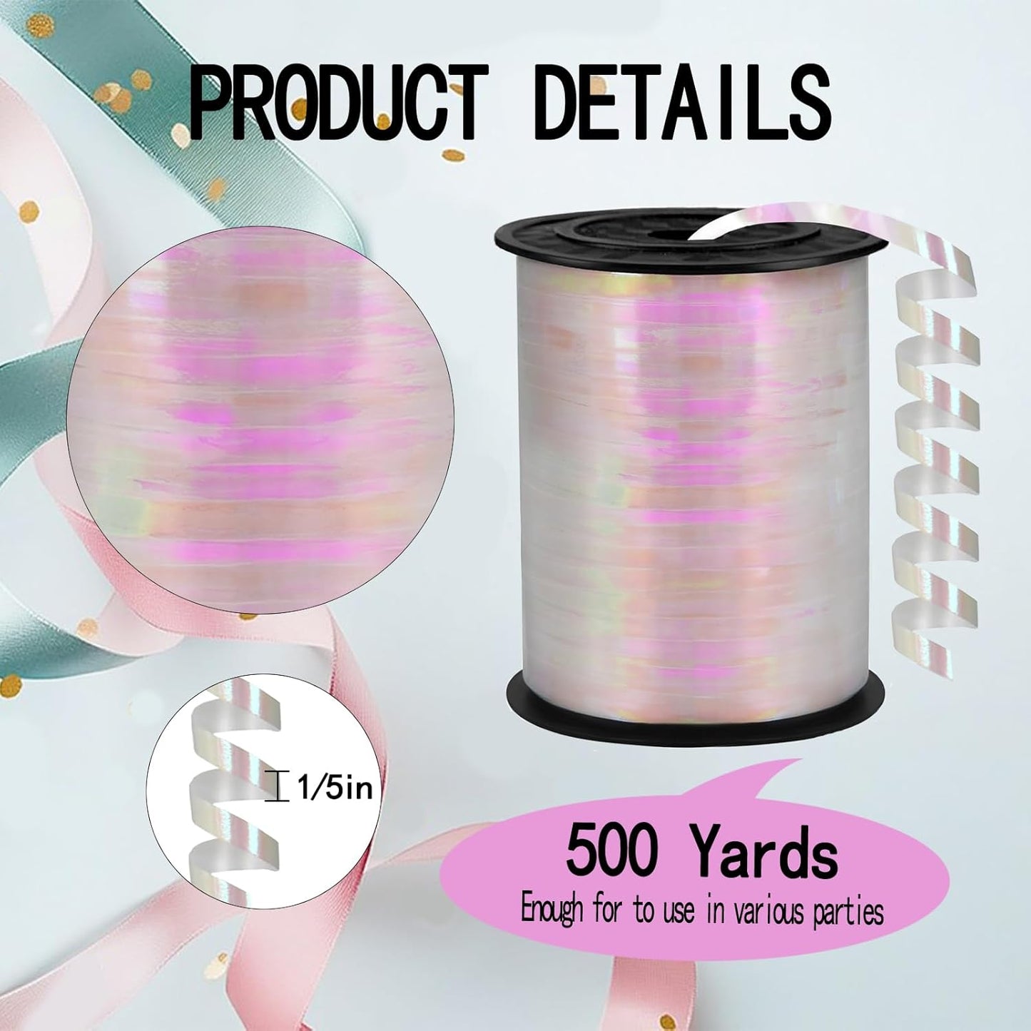 500 Yards Curling Ribbon,1/5 Inch Shiny Black Ribbon,Balloon String, Party Decoration,Ribbons for Florist Flower Bows for Graduation Supplies
