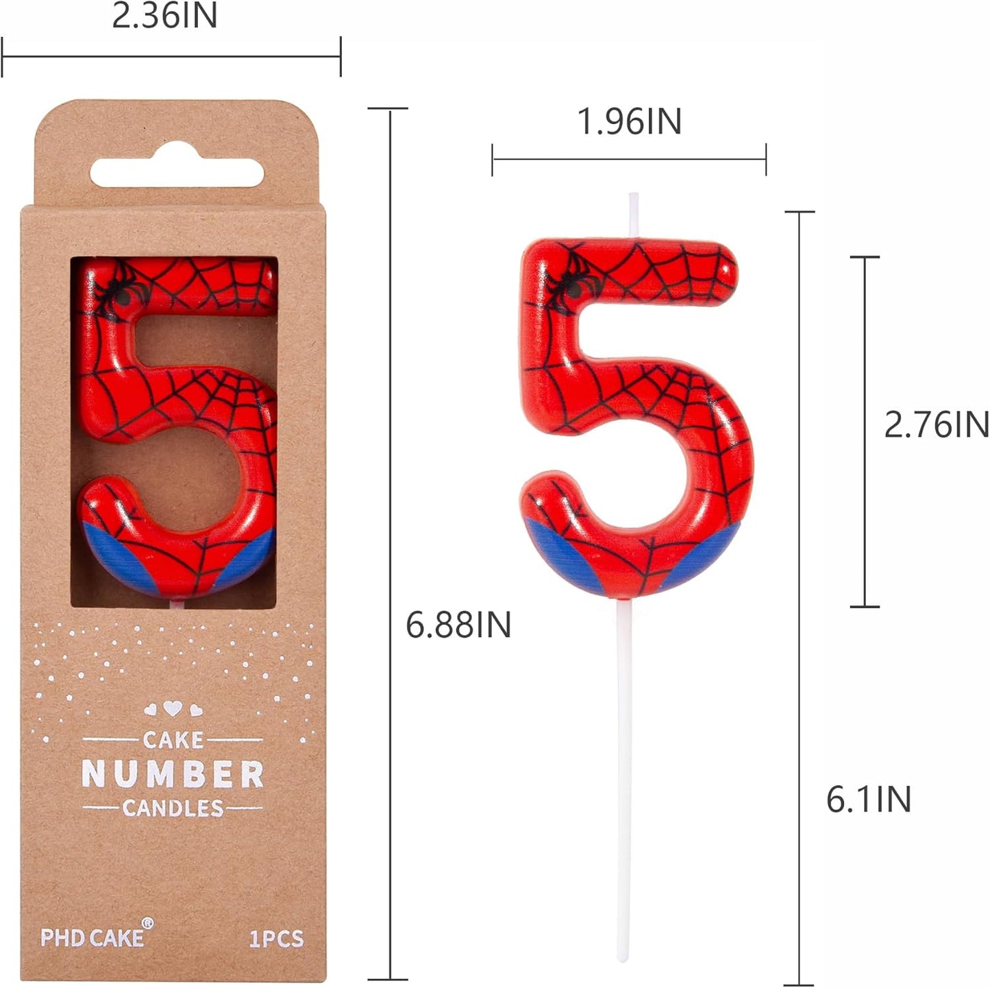 PHD CAKE 2.76 Inch Number 3 Spider Birthday Candles, Spider Cartoon Themed Number Candles, Cake Number Candles, Party Celebration