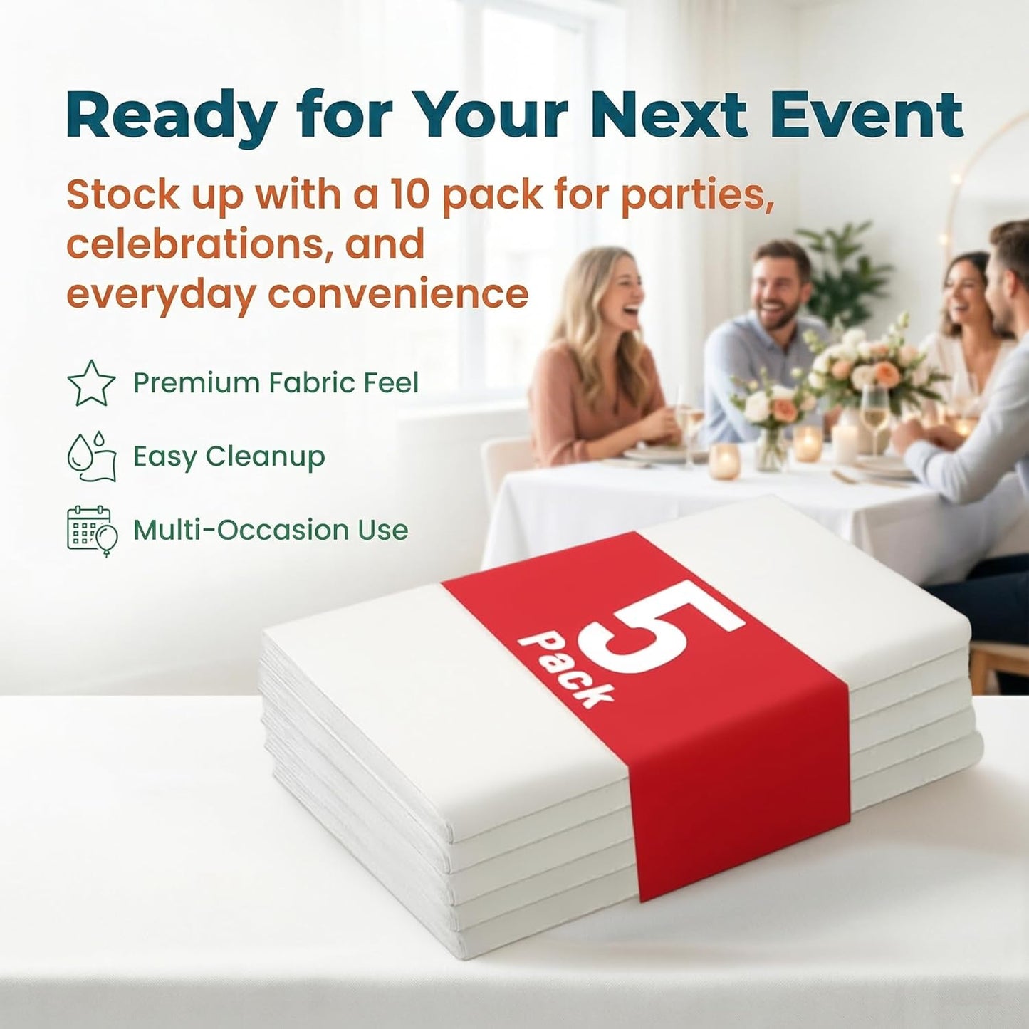 Plastic Table Cloth, 310 Ft X 54 in Disposable Tablecloth White Plastic Tablecloth with Any Cut Sliding Cutters Premium Table Cover Roll for Picnics, Parties, Birthdays, Weddings