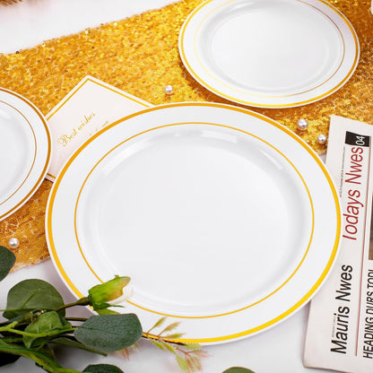FLOWERCAT 60PCS White Plastic Plates - Heavy Duty White Disposable Plates for Mother's Day/Birthday Party/Wedding -serve for 30 guests Include 30PCS 10.25" & 30PCS 7.5" Plates for Party
