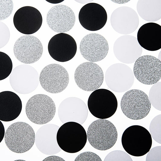 Glitter Paper Circle Dots Confetti Wedding Birthday Theme Party Table Decoration Glitter Silver, Black and White, 1.2 inch, 200pc
