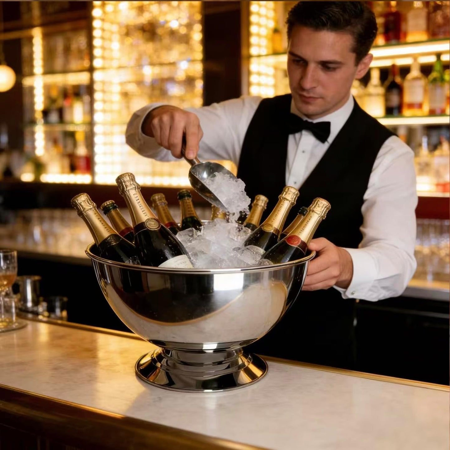 Premium Stainless Steel Champagne Bucket, 15.3" Large Capacity Ice Bucket with Detachable Base, Mirror Polished Inside & Out, Heavy Duty Wine Chiller for 8 Bottles, Ideal for Parties, Weddings