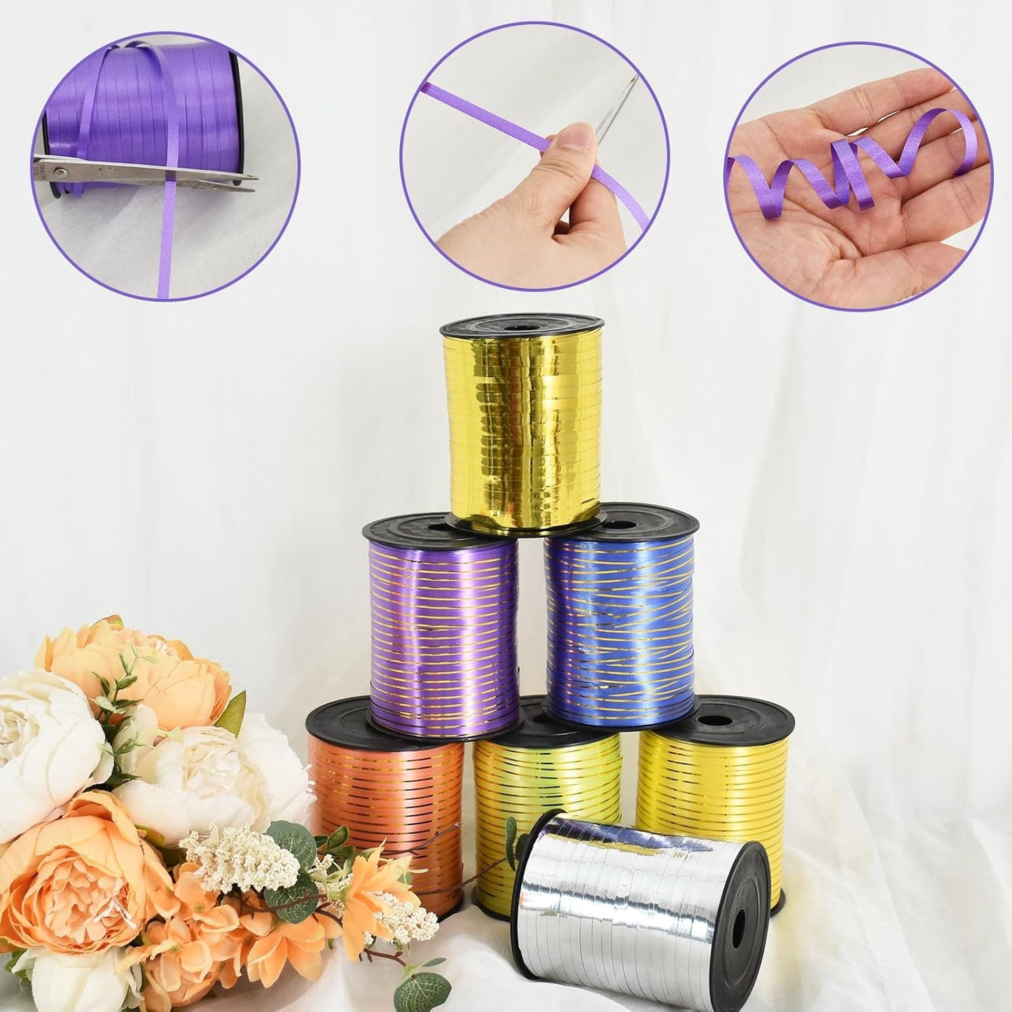 TONIFUL 500 Yards Curling Ribbon-Balloon Ribbon-Balloon String for Art&Craft Decor,Gift Wrapping,Ribbons and Bows for Christmas New Year Birthday Gifts (Silver)