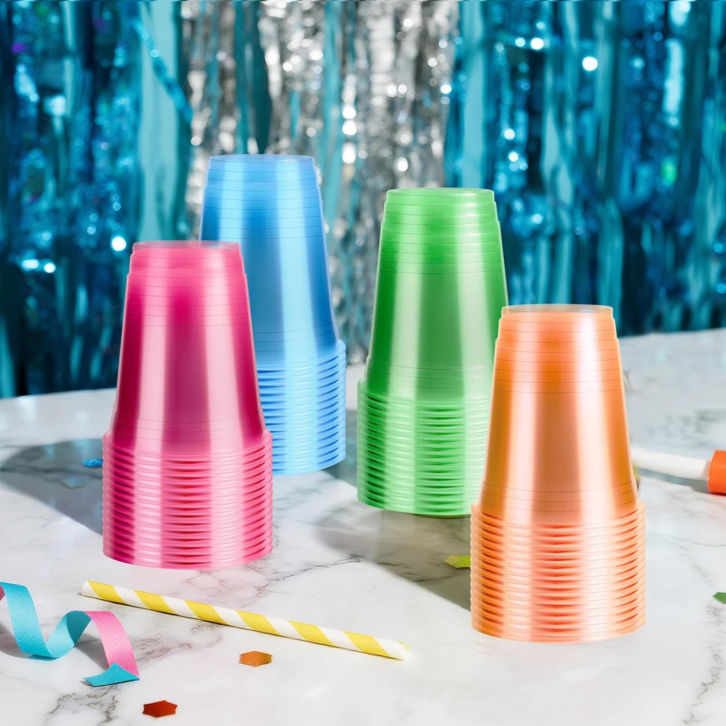 WYTAOHZL 60 Pack 12 Oz Neon Plastic Cups Glowing Plastic Neon Cups for Party Disposable Cup for Wedding Birthday and Party