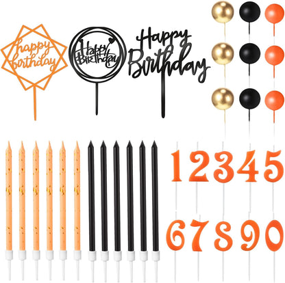 Yerliker 34 Pcs Happy Birthday Cake Toppers Decorations Birthday Candles DIY Cake Decor for Men Women Wedding Anniversary(Gold)